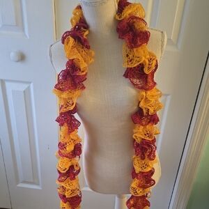 Vibrant Red and Yellow Ruffled Scarf